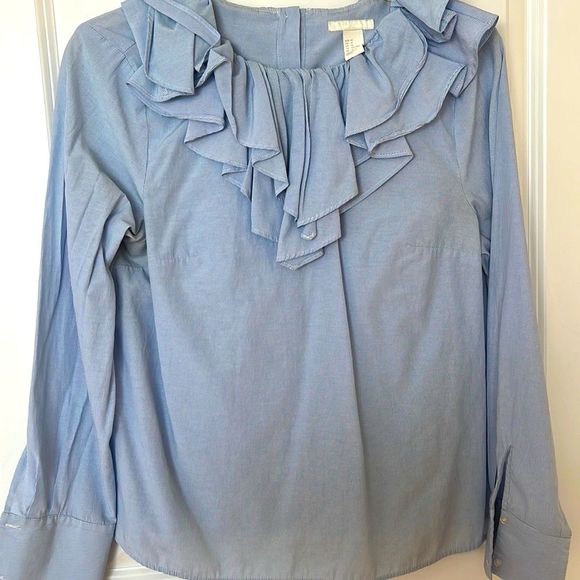 H&M Tops - H&M Blue Stripped Ruffle Shirt